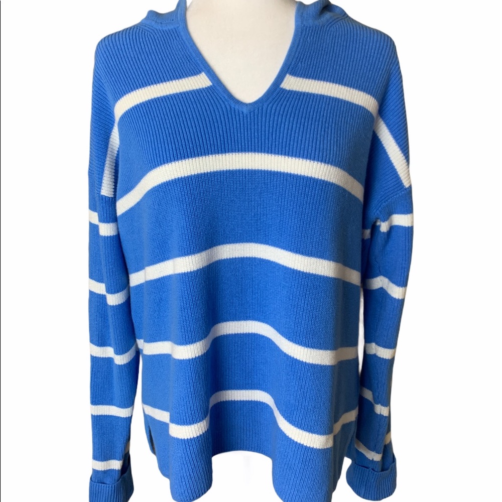 BR Blue & White Stripe Pullover Hoodie Sweater